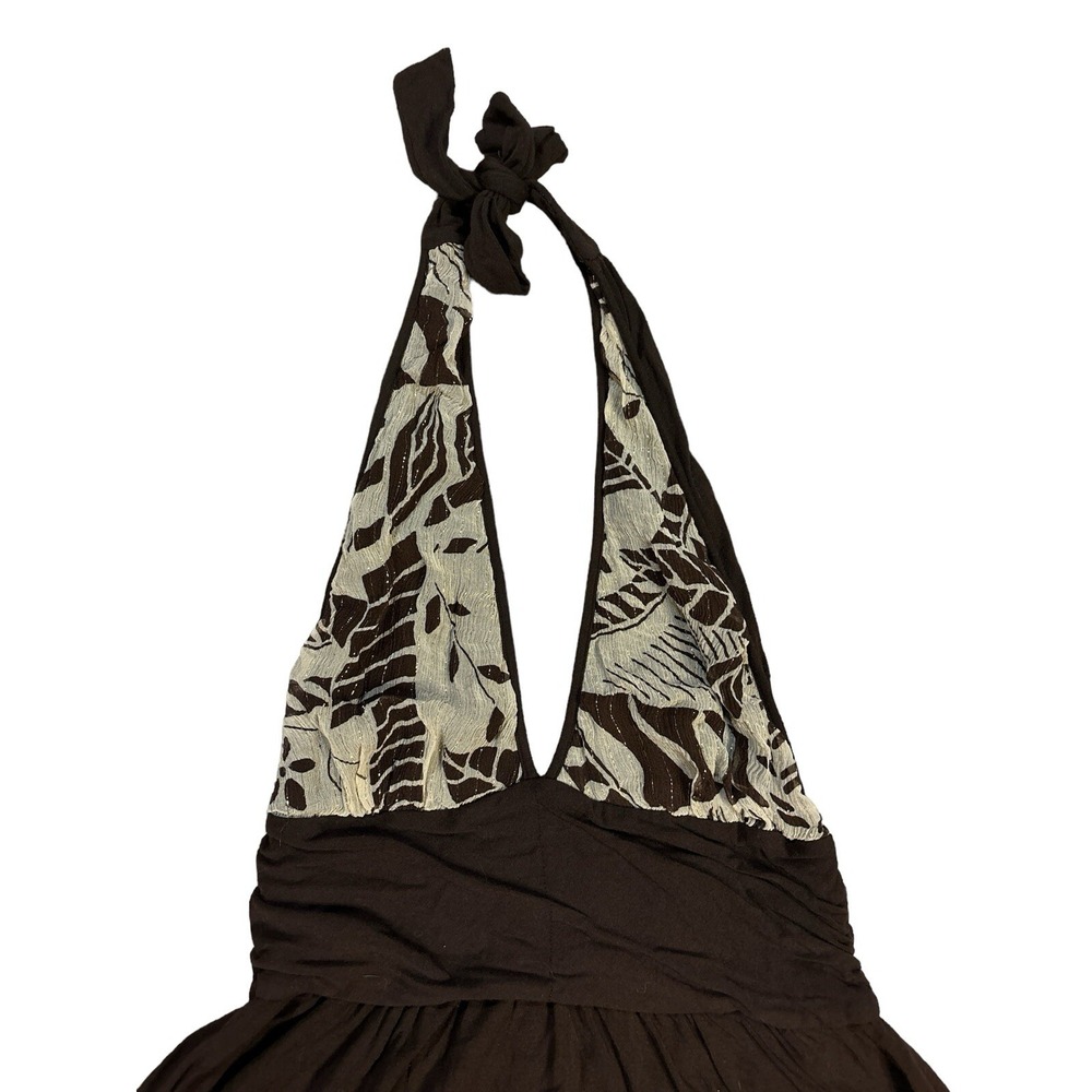 Alice + Olivia Brown Silk Halter Top Metallic Print Empire Waist 61-998-183 M‎ - Picture 2 of 6